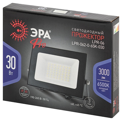 ЭРА Прожектор светодиодный уличный PRO LPR-062-0-65K-030 30Вт 6500K IP65 призма гарантия 3 года