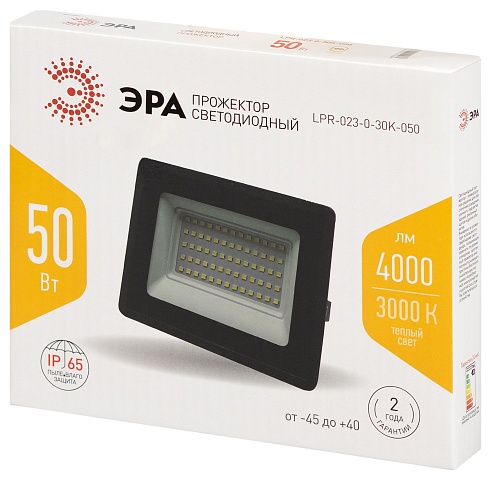 ЭРА Прожектор светодиодный уличный LPR-023-0-30K-050 50Вт 3000K IP65 гарантия 2 года