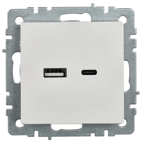 IEK BRITE Роз. USB A+C 18Вт РЮ11-1-БрБ бел.