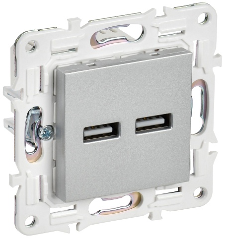 IEK SKANDY Серебряный Розетка USB A+A 3,1А SK-R15S