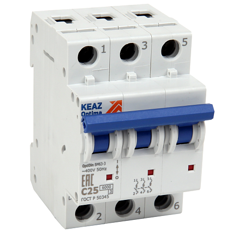 КЭАЗ OptiDin BM63 Автоматический выключатель 3P 16A C 6кА AC (BM63-3C16-УХЛ3)