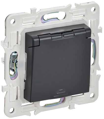 IEK SKANDY Титан Розетка с/з с защитными шторками и крышкой 16А IP44 SK-R11T