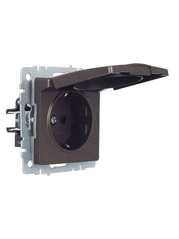 IEK BRITE Розетка 1-местная с заземлением с защитными шторками и крышкой 16А IP44 РСбш10-3-44-БрТБ темная бронза