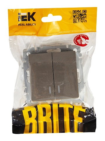 IEK BRITE Выключатель 2-клавишный с индикацией 10А ВС10-2-1-БрС сталь
