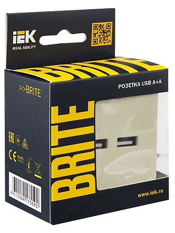 IEK BRITE Роз. USB A+A 3,1А РЮ10-1-БрКр беж.