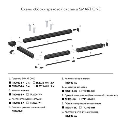 Denkirs TR2026-BK Угловой элемент 90° трека SMART ONE, алюминий, черный