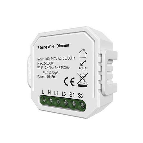 Denkirs RL1004-DM/1 Двухканальное Wi-Fi реле-диммер 2 x 100 Вт