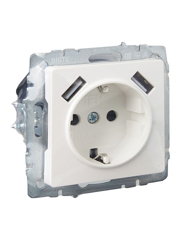 IEK BRITE Роз. с з/к/ш 16А с USB A+A 2,1А РЮш10-1-БрЖ жемч.