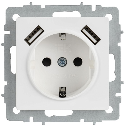 IEK BRITE Роз. с з/к/ш 16А с USB A+A 3,1А РЮш10-2-БрАБ а/б