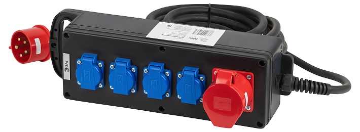 ЭРА Удлинитель силовой IND380-U-5e-5x2,5-10m-IP44 380В на каучуковой колодке 5 розеток 1xCEE 5P/4xSCHUKO 10м КГ 5x2,5