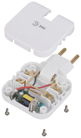 ЭРА Разветвитель электрический SPF-2-FL-USBC поворотный на 2 розетки + 2USB A+C 10А белый