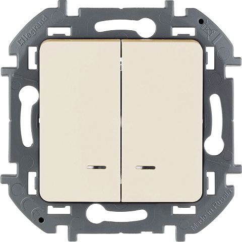 Legrand INSPIRIA Слоновая кость Выключатель двухклавишный с подсветкой/индикацией 10 AX - 250 В