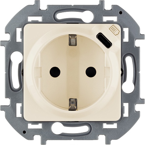 Legrand INSPIRIA Слоновая кость Розетка 2К+З немецкий стандарт 16А 250В со встроенным зарядным устройством USB C 1.5А 5В