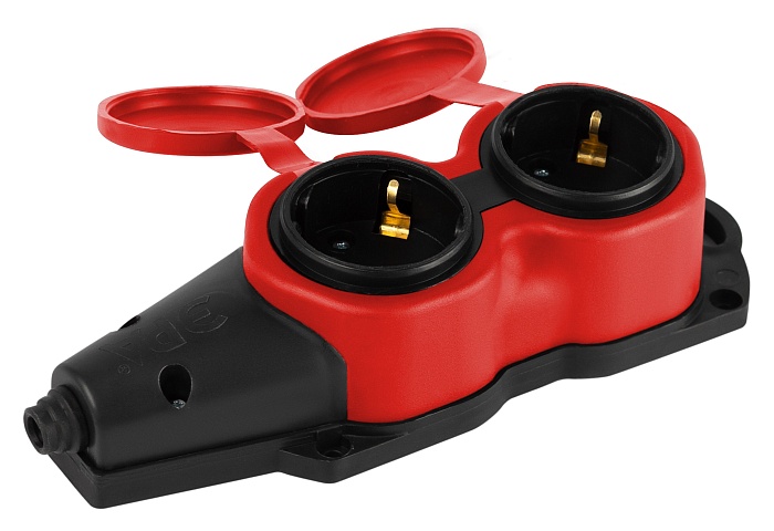 ЭРА Колодка KX-2e-RED-IP44 каучуковая с заземлением 2 розетки 16A IP44 красная