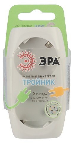 ЭРА Разветвитель электрический SP-2e-I на 2 розетки с заземлением со шторками 16А слоновая кость