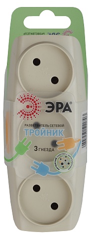 ЭРА Разветвитель электрический SP-3-I на 3 розетки без заземления 16А слоновая кость