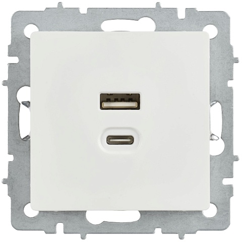IEK BRITE Роз. USB A+C 45Вт высокоск. зар. РЮ11-2-БрБ бел.
