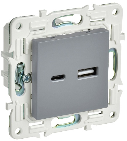 IEK SKANDY Серый Розетка USB A+C 3,1А SK-R14Gr