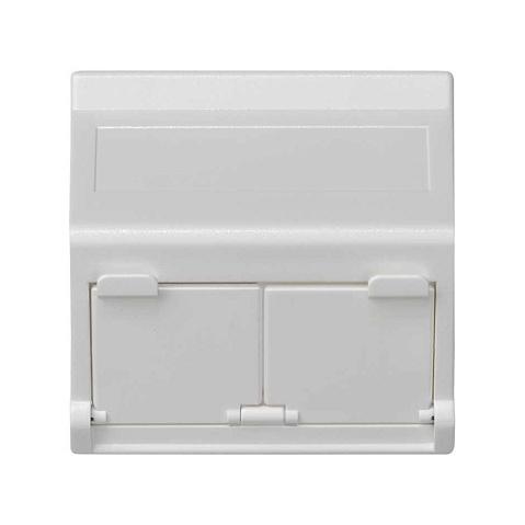 Simon Connect Белая Плата наклонная со шторками на 2 модуля MD (RJ45, оптоволокно), 45х45мм