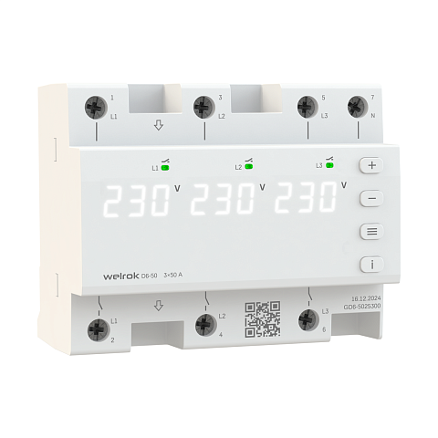 Welrok D6-50 Реле напряжения 3 х 50 А (max 3 х 60 A) 3 х 11 500 ВА