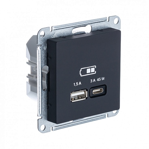 SE AtlasDesign Карбон USB Розетка A + тип-C 45W высокоскор.заряд. QC, PD, мех.