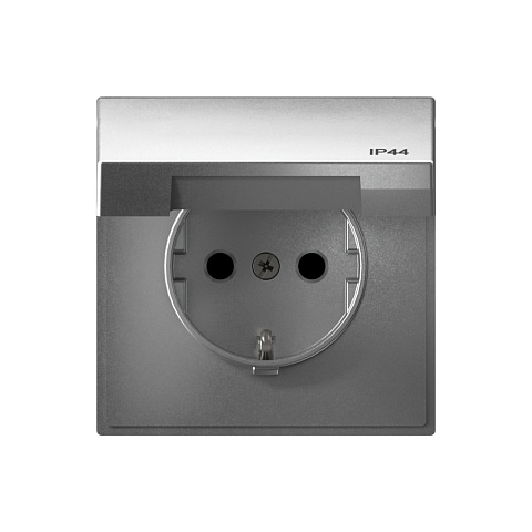 Systeme Electric ArtGallery Алюминий Розетка с заз.со шт.с крышк, 16А, IP44,  механизм, быстрозажим. клем.