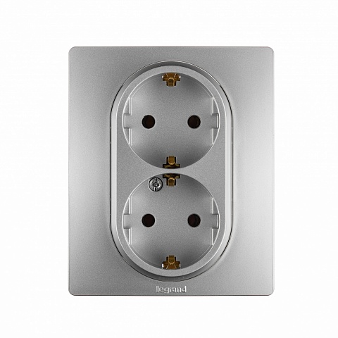 Legrand Etika Алюминий Розетка 2-ая с/з , винтовые клеммы, 16А, 250 В
