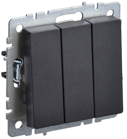 IEK BRITE Выключатель 3-клавишный 10А ВС10-3-0-БрЧ черный