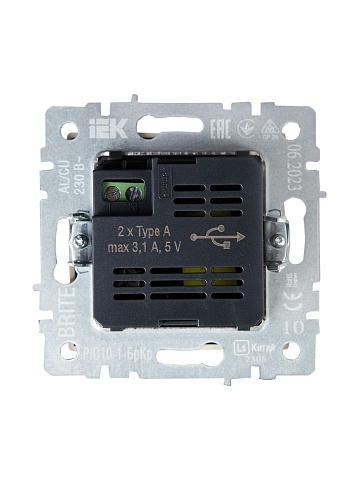 IEK BRITE Роз. USB A+A 3,1А РЮ10-1-БрКр беж.