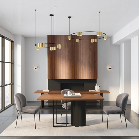 Denkirs DK4067-BK+SG Подвесной светильник ORBIT, IP20, 15xGU10 LED, до 15 Вт, черный + сатинированное золото, алюминий