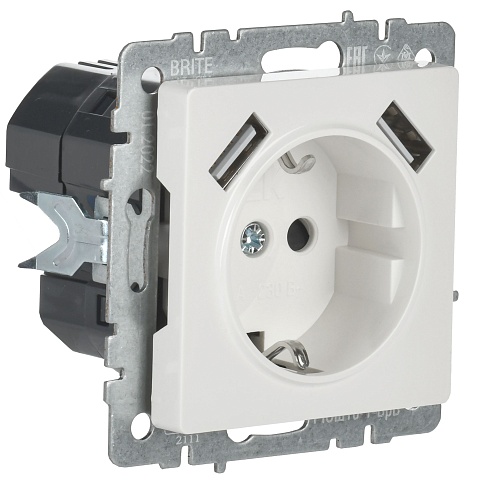 IEK BRITE Роз. с з/к/ш 16А с USB A+A 2,1А РЮш10-1-БрБ бел.