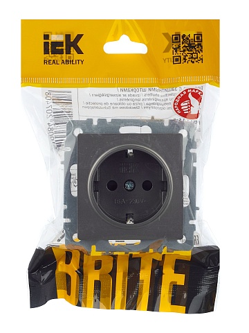 IEK BRITE Розетка 1-местная с заземлением с защитными шторками 16А РС14-1-0-БрС сталь