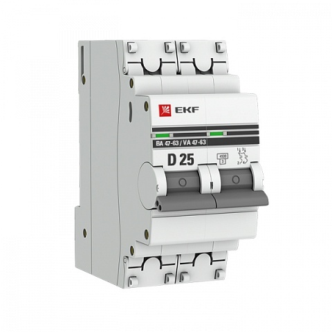 EKF PROxima ВА 47-63 Автоматический выключатель  (D) 2P 25А 4,5kA