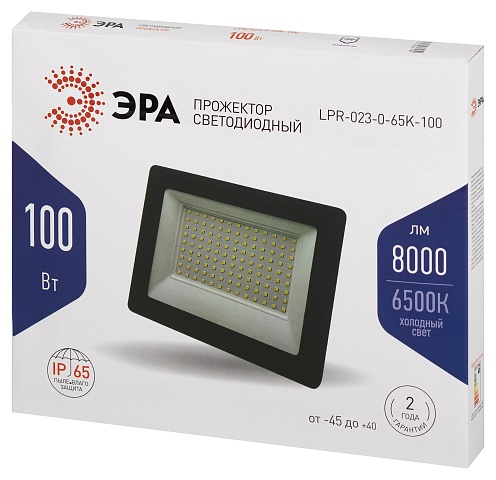 ЭРА Прожектор светодиодный уличный LPR-023-0-65K-100 100Вт 6500K IP65 гарантия 2 года