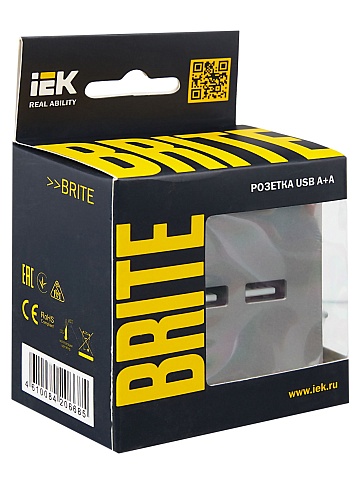 IEK BRITE Роз. USB A+A 3,1А РЮ10-1-БрС сталь