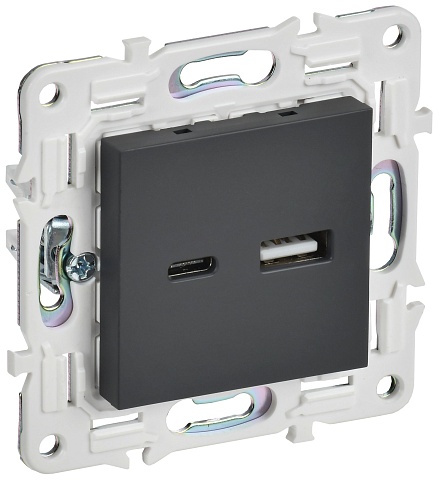 IEK SKANDY Графит Розетка USB A+C 18Вт SK-R13G