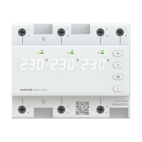 Welrok D6-40 Реле напряжения 3 х 40 А (max 3 х 50 A) 3 х 9 200 ВА