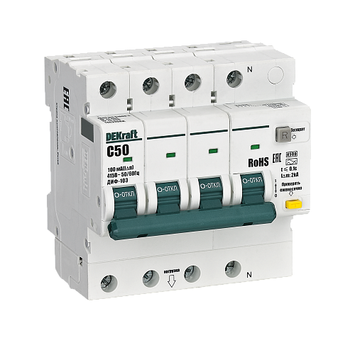DEKraft АВДТ 3P+N 50А 100мА AC х-ка C ДИФ-103 4.5кА