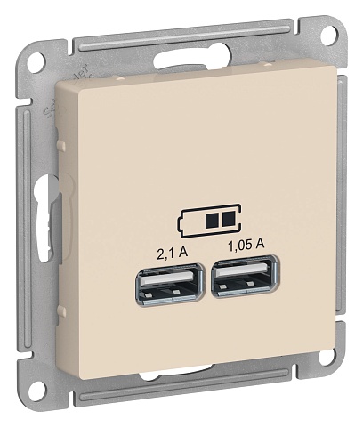 SE AtlasDesign Беж USB, 5В, 1 порт x 2,1 А, 2 порта х 1,05 А, механизм
