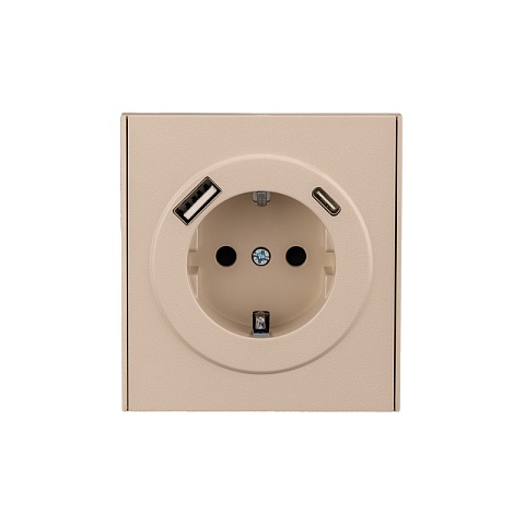 KRANZ STRONG Розетка 1-ая с/з с/у з/ш 16А с USB A+C быстрой зарядки 5В/3А шелк, с 1-пост. рамкой