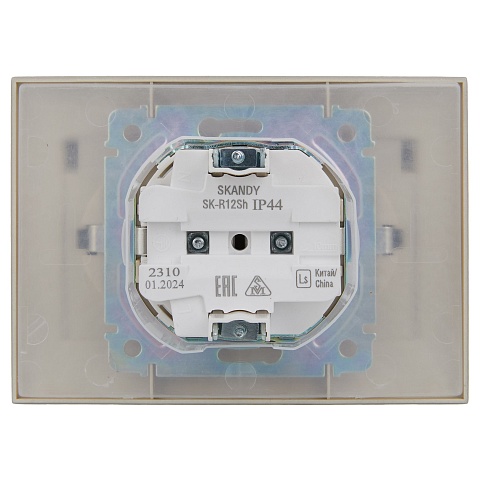 IEK SKANDY Шампань Розетка 2-ая с/з с крышкой 16А в сборе IP44 SK-R12Sh
