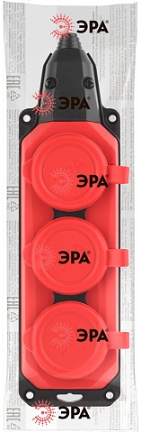 ЭРА Колодка K-3e-RED-IP44 каучуковая с заземлением 3 розетки 16A IP44 красная