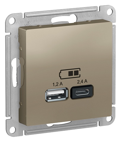 SE AtlasDesign Шампань USB A+С, 5В/2,4А, 2х5В/1,2А, механизм