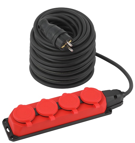 ЭРА Удлинитель силовой UK-4e-3x1,5-40m-IP44(KG) с заземлением 4 розетки каучук 40м КГ 3х1,5мм2 IP44