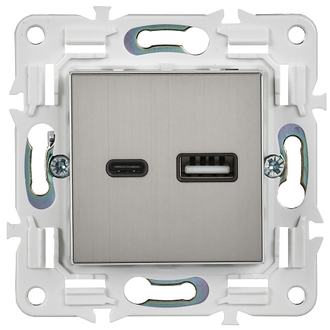 IEK SKANDY Никель Розетка USB A+C 3,1А SK-R14N
