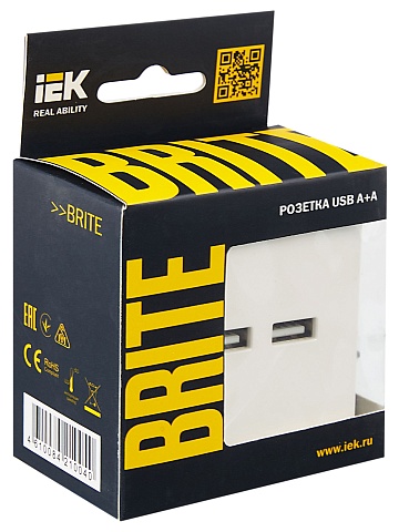 IEK BRITE Роз. USB A+A 3,1А РЮ10-1-БрЖ жемч.