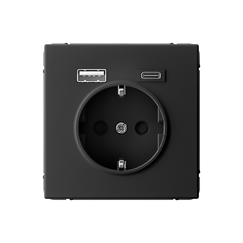 Systeme Electric ArtGallery Карбон Розетка 16А с 2 USB A+C, 5В/2,4А/3,0А, 2х5В/1,5А, механизм