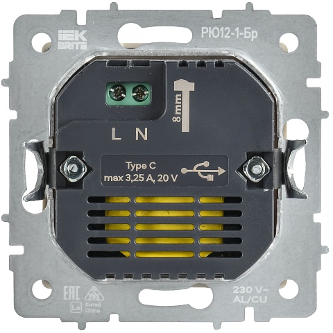IEK BRITE Роз. USB C 65Вт высокоскор. зар. РЮ12-1-БрЧ черн.