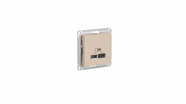 SE AtlasDesign Песочный Розетка USB A+С, 5В/2,4А, 2х5В/1,2А, механизм