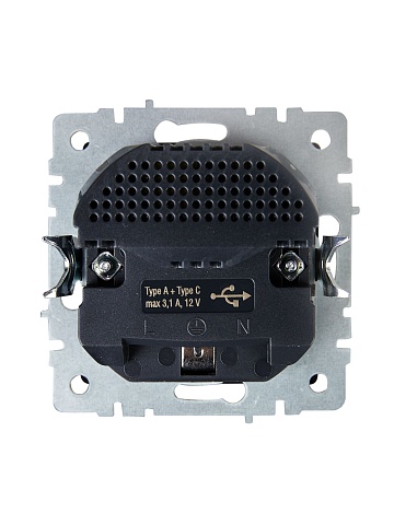IEK BRITE Роз. с з/к/ш 16А с USB A+C 18Вт РЮш11-1-БрС сталь
